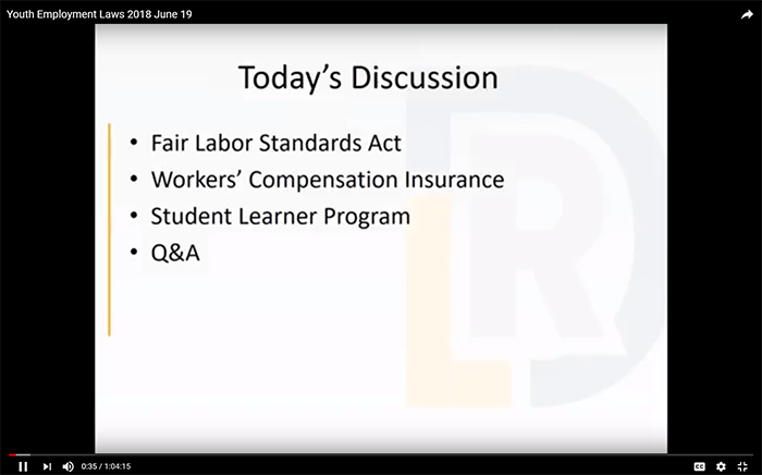 YouTube video: Employer Webinar on Youth Employment Laws