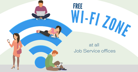 Free public Wi-Fi is available at all our Job Service offices.