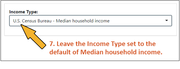 Screen shot including instructions for finding median household income, step 7