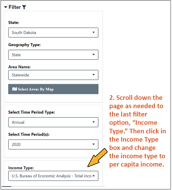Screen shot including instructions for finding per capita income, step 2