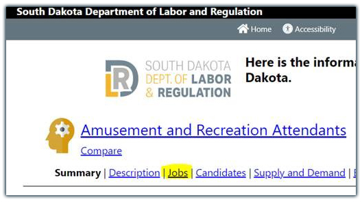 To view current job openings, click on the Occupational Title below. In the new page, select “Jobs,” the third tab from the upper left corner.