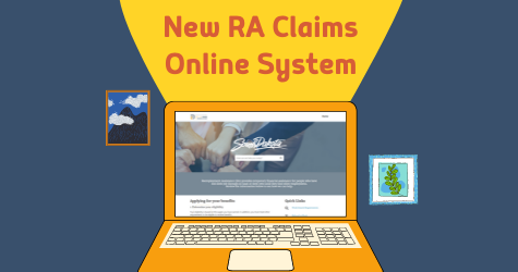 Text says New RA Claims System Online System. Image of laptop. 