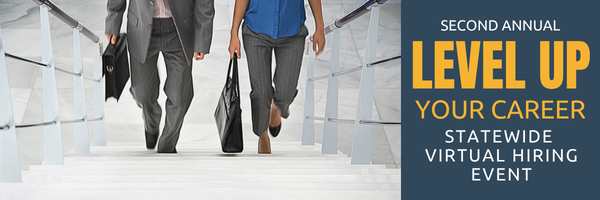 Promotional banner for Level Up Your Career Virtual Hiring Event.