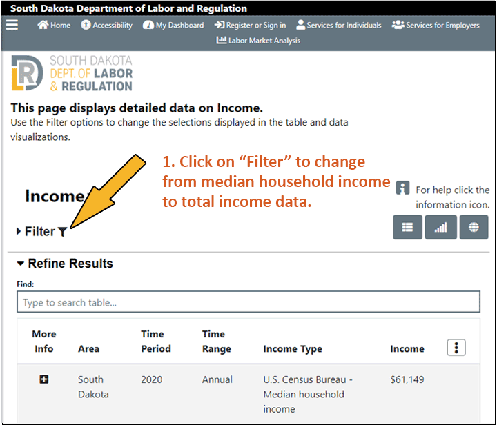 Screen shot including instructions for finding total income, step 1