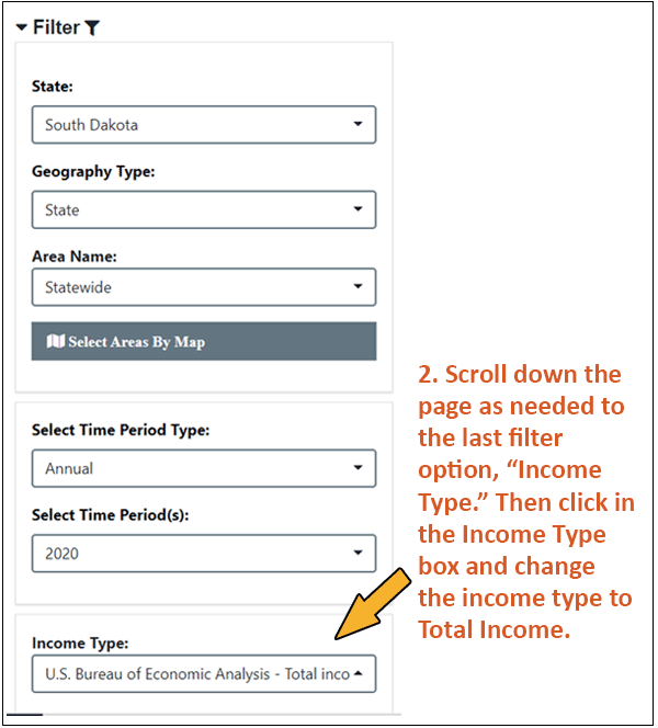 Screen shot including instructions for finding total income, step 2