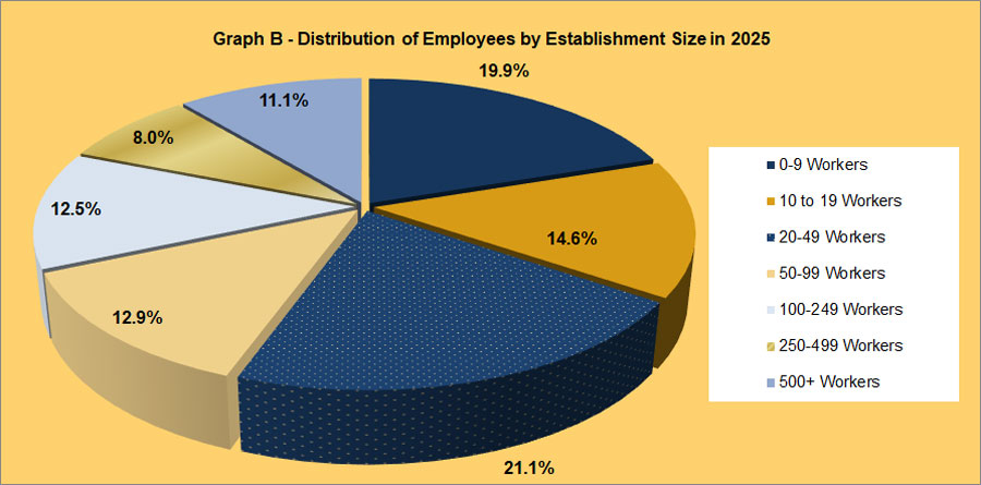 Chart B - Distribution of Employees by Establishment Size in 2025