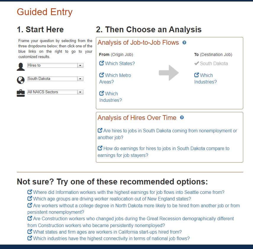 Screen shot of J2J application illustrating use of Guided Entry