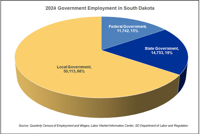 Pie graph showing 2024 employment of each of the three government divisions